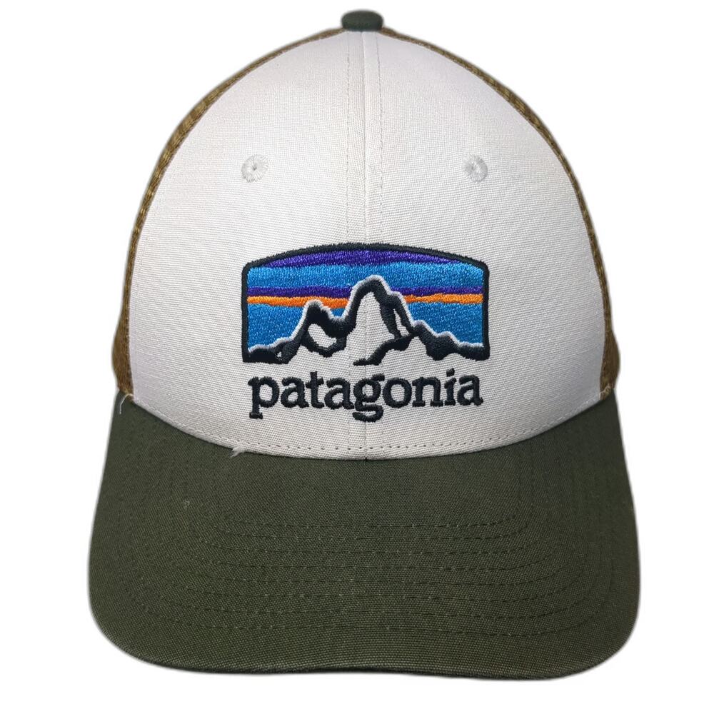 Patagonia Trucker Hat White Green Brown One Size Mesh Back Snapback Patch Logo